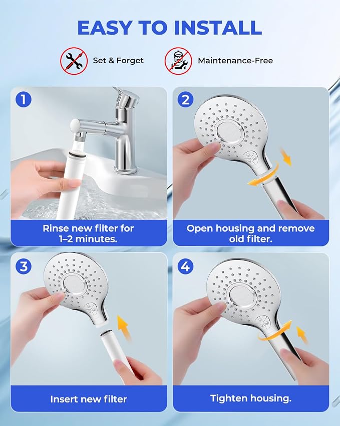 4 Pack Shower Head Filter Replacement Compatible with Cobbe Handheld Shower Head, Filter Cartridge for Water Softening, Removes Chlorine, Fluoride and Heavy metals to Improve Skin & Hair