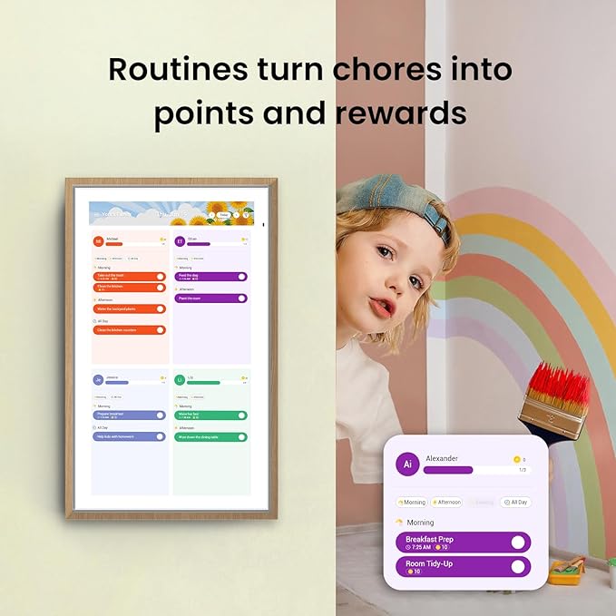 ApoloSign 15.6-inch Digital Calendar: Dual Mode Calendars with Google Play & Multi-calendar Sync, Electronic Planner & Chore Chart, Smart Touchscreen, Interactive Display for Family Schedules (Teak, 15.6")