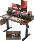 Agilestic 48 Inch Electric Standing Desk with Drawers, Adjustable Desk with Storage Shelf, Stand Up Home Office Computer Table, Splice Board, Dark Walnut