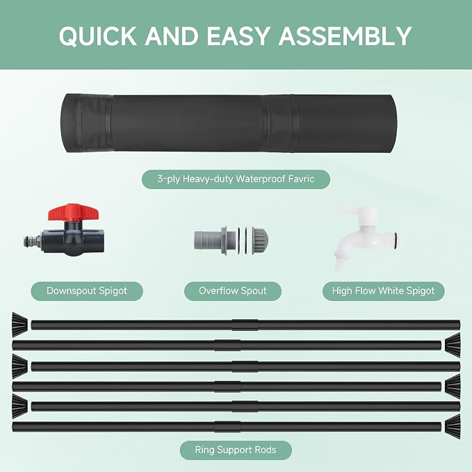 Collapsible Rain Barrel Water Storage Containers-53 Gallon Portable Rainwater Collect System Water Tank to Collect Rainwater from Gutter Downspout Water Catcher with Spigots,Filter＆Overflow Kits