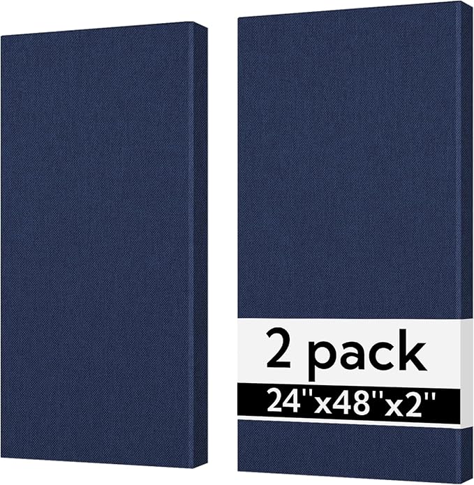 Olanglab Sound Absorbing Acoustic Wall Panels 2 Pack, 2'' 24''x48'' Fiberglass Sound Dampening Panels, Large Fabric Wrapped Sound Proof Panels for Walls (Navy)
