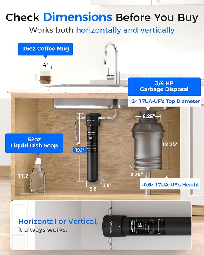 Waterdrop 17UA-UF 0.01 μm Ultra Filtration Under Sink Water Filter System | Reduces Lead, Chlorine, Bad Taste & Odor, Connects Directly to Your Faucet, 3 Years