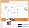 ARCOBIS Calendar Whiteboard with Cork Board, 24"x18" Wood Frame Dry Erase Calendar for Wall, Magnetic Monthly Combination Board for Home, Office, School, Kitchen, Beige