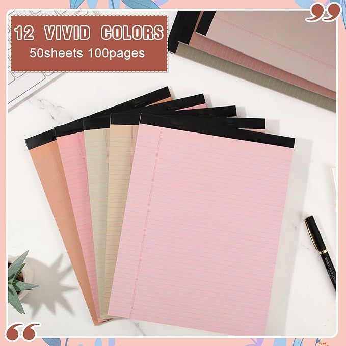 Fuutreo 8 Pcs 8.5'' x 11'' Colored Legal Pad Writing Pads Narrow Ruled 50 Sheets Per Notepad Perforated Writing Notepad Office Supplies for College Office Business (Nut Color)
