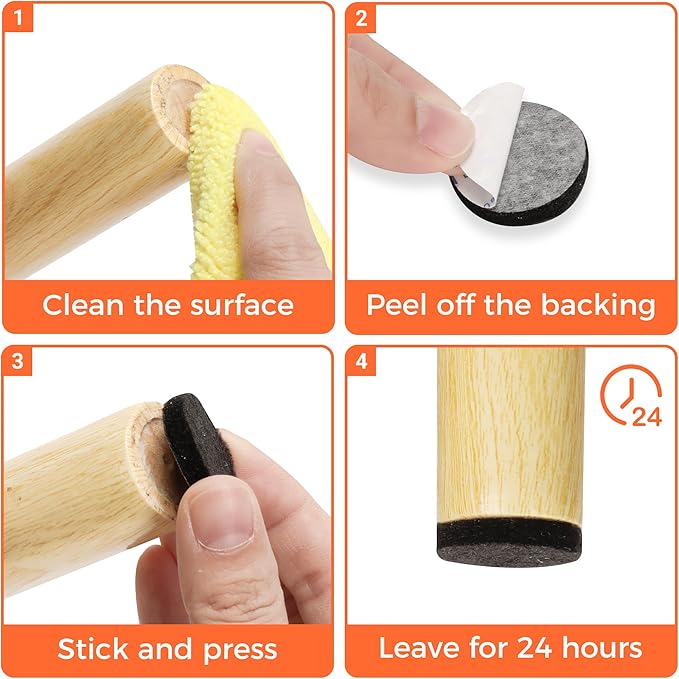 Felt Furniture Pads 120 PCS, Non Slip Self Adhesive Felt Pads Chair Leg Floor Protectors for Furniture Feet Wood Hardwood Floors, 1 inch Round, Black