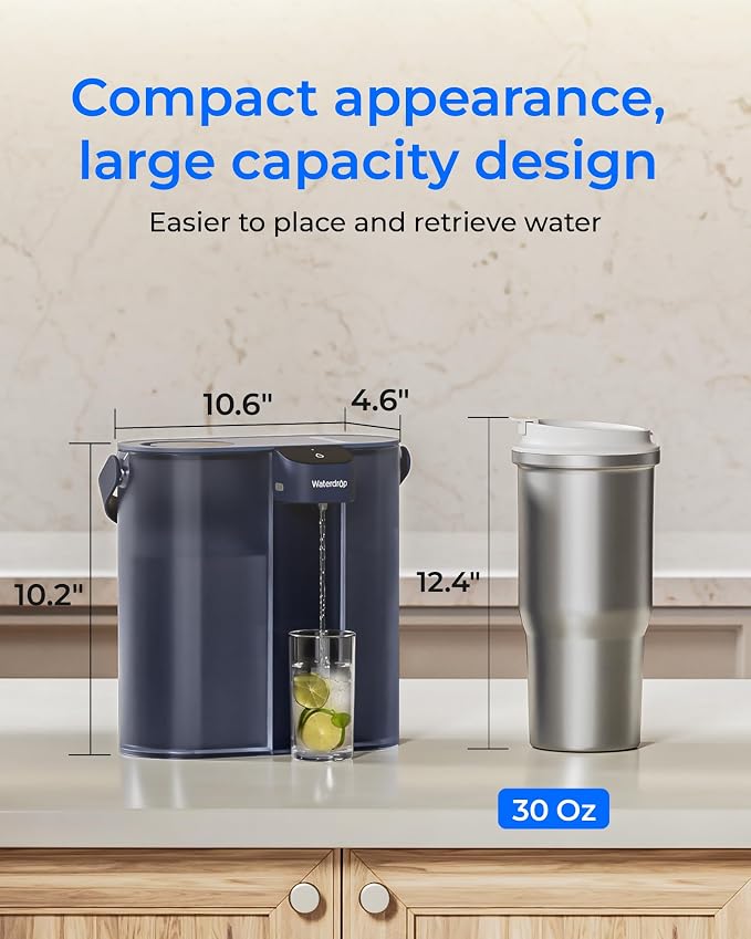 Waterdrop ED02B Compact Electric Water Filter Pitcher, 14-Cup, Blue | 200-Gallon Rechargeable Instant Powerful Dispenser, NSF/ANSI 42&53&401&372, Reduce PFOA/PFOS, Lead, Chlorine, NOT Reduce TDS