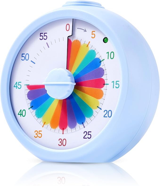 Visual Timer, 60-Minute Countdown Timer for Kids and Adults with Adjustable Volume, Rainbow Design Time Management Tools with Silent Operation, Suitable for Classroom, Office and Home (Blue)