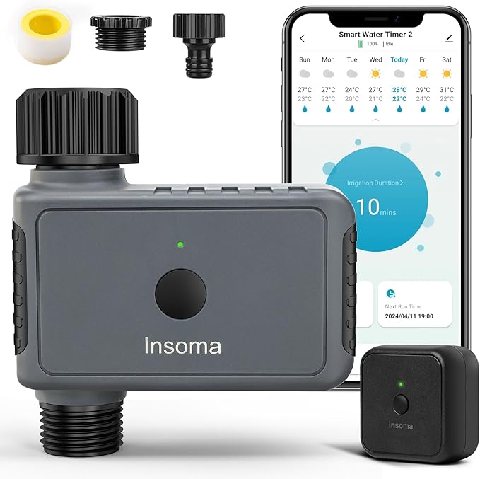 WiFi Sprinkler Timer, WiFi Water Timer for Garden, Smart Hose Timers with Hub Support 2.4GHz, App/Voice Control Work with Alexa & Google Assistant, Rain Delay & Manual Watering,for Yard Lawn Plant