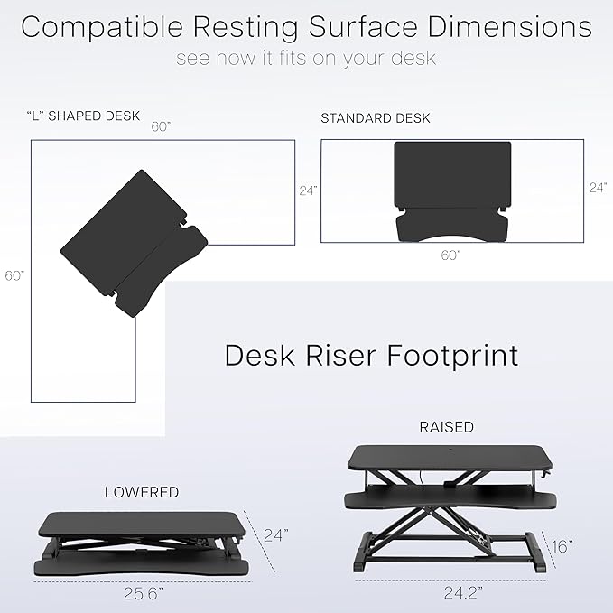 VIVO 26 inch Desk Converter, K Series, Height Adjustable Sit to Stand Riser, Dual Monitor and Laptop Workstation with Keyboard Tray, Gray Top, Black Frame, DESK-V026KG