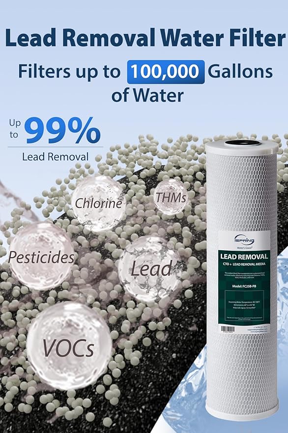 iSpring F3WGB32BCPB 20" x 4.5" Whole House Water Filters for WGB32B Series Water Filter Systems, includes Sediment, Carbon Block, and Lead-Removal Filters