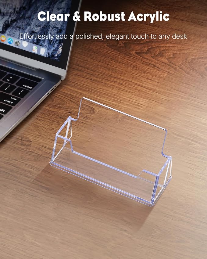 Uniclife 2 Pack Acrylic Business Card Holder for Desk 1 Slot Clear Business Card Display Stand for Men & Women Desktop Business Card Organizer Card Stand for Office Home Exhibition, 60 Card Capacity