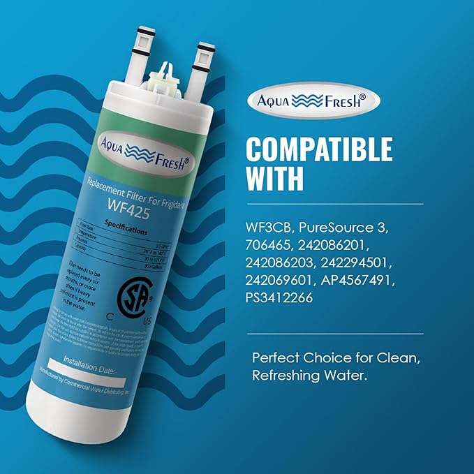 Aqua Fresh Replacement for WF3CB, PureSource 3, 706465, 242086201, 242086203, 242294501, 242069601, AP4567491, PS3412266, WF425 Refrigerator Water Filter (3-Pack)