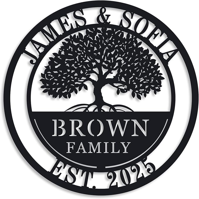 Custom Tree of Life with Roots Family Name Sign, Personalized Metal Sign