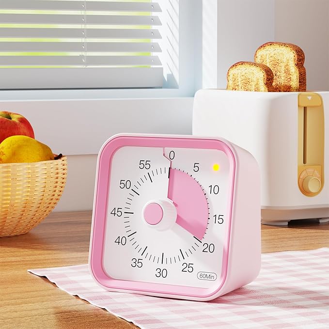 Visual Timer for Kids with Pause Function, 60 Minute Countdown Timer for Kids Desk Study, Teaching, Kitchen Cooking, Office Meetings, Time Management for ADHD (Pink)