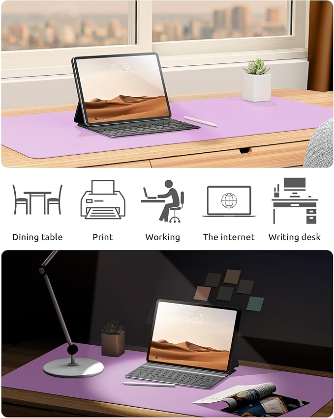 YSAGi Leather Desk Protector, Office Mat, Large Mouse Mat, Non-Slip PU Leather Blotter, Laptop Desk, Waterproof Writing Pad for Office and Home (Taro Purple, 35.4" x 17")