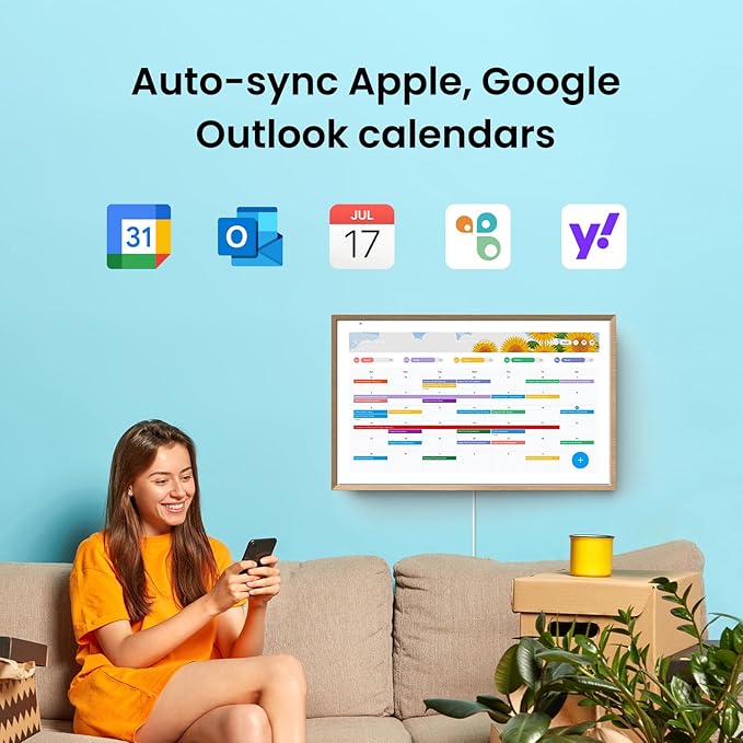 ApoloSign 15.6-inch Digital Calendar: Dual Mode Calendars with Google Play & Multi-calendar Sync, Electronic Planner & Chore Chart, Smart Touchscreen, Interactive Display for Family Schedules (Teak, 15.6")