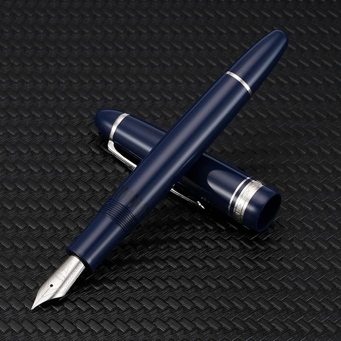 erofa Majohn P136 Piston Fountain Pen Fine Nib with Box, Dark Blue Resin Writing Pen Set