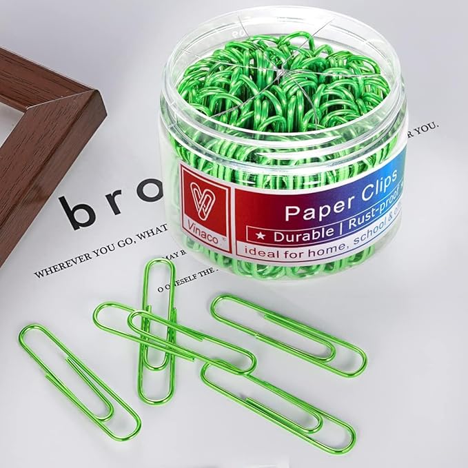 Vinaco Green Paper Clips, 400PCS Medium and Jumbo（1.3 inch & 2 inch） Paper Clips, Durable and Rustproof, Coated Large Paperclips Great for Office School Document Organizing (Green)
