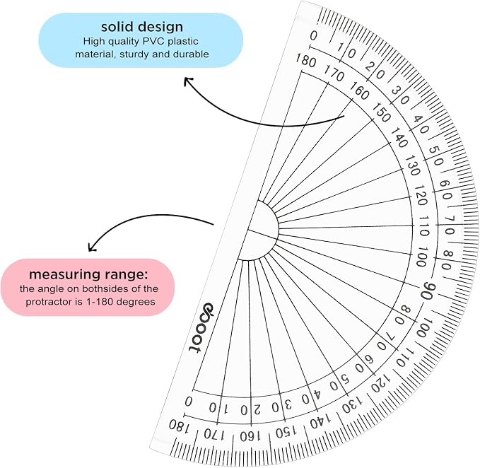Zonon 100 Pcs 4 Inch Clear Plastic Protractor Bulk Math Protractors Set 180 Degrees Geometry Drafting Tools for Classroom Industry Office Back to School Supplies
