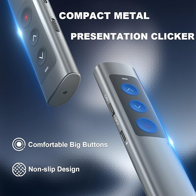 Rechargeable Presentation Clicker for Laptop PowerPoint, USB-A USB-C Presentation Pointer, Wireless Presenter Remote Power Point Clicker for Computer/Mac/PPT/Google Slide Advancer