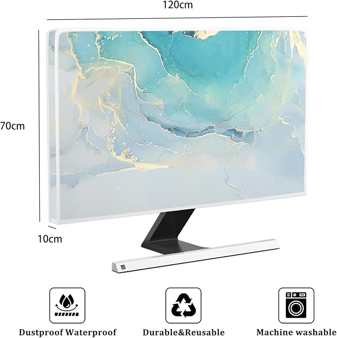 Baocicco Blue Green Marble TV Display Screen Cover 50, 51, 52 Inch Creative Anti-Static Dustproof Monitor Accessories Laptop LCD Cover Modern Screen Television Decoration for LED LCD OLED TVs