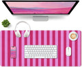 Desk Cover Mat, Big Mouse Pad for Laptop, Aesthetic Computer Pad with Non-Slip Rubber Base, Keyboard Mat for Desktop, Cute Hot Pink Striped Desk Protector for Office Home