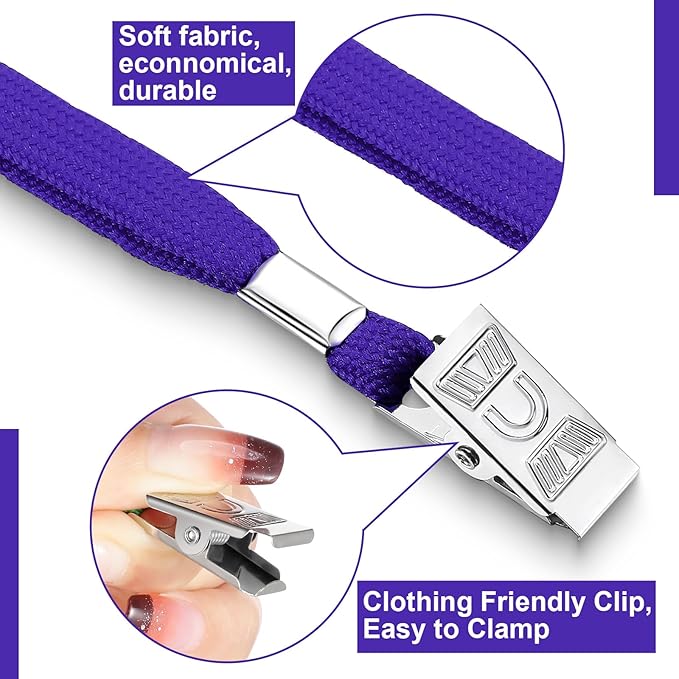 Marspark 100 Sets Clear Name Tags with Lanyard, Lanyards for ID Badges Reusable Strap with ID Holder Plastic Name Badges for Adults Business School Church Conference (Dark Purple)