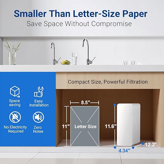 TOVASTY Under Sink Water Filter System, 0.01μm Ultra-Filtration 3-Stage Water Filter for Sink Faucet, Tankless Design with No Electricity or Water Waste, Reduces Bad Taste & Chlorine