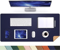 Leather Desk pad Protector, Large Desk mat with Natural Cork & PU Leather,Mouse pad,Non-Slip Office Desk Mat,Waterproof Desk Writing Pad for Office and Home (35in*17in, Blue)
