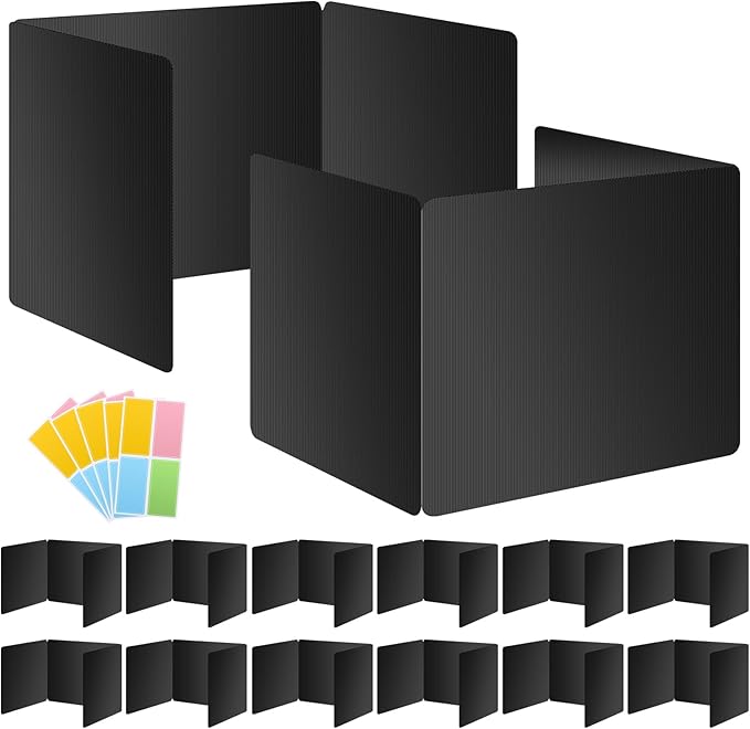 12 Pack Black Desk Dividers for Students, Privacy Shields Folder for Students, Durable & Waterproof Plastic Study Board, Classroom Teacher Supplies Test Divider, Includes Extra Labels