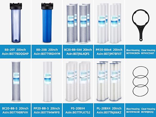 Geekpure 2 Stage Whole House Water Filter System-1" NPT Brass Port | with 20-Inch Big Size Blue Housing, 4.5"x20" PP and Carbon Filters