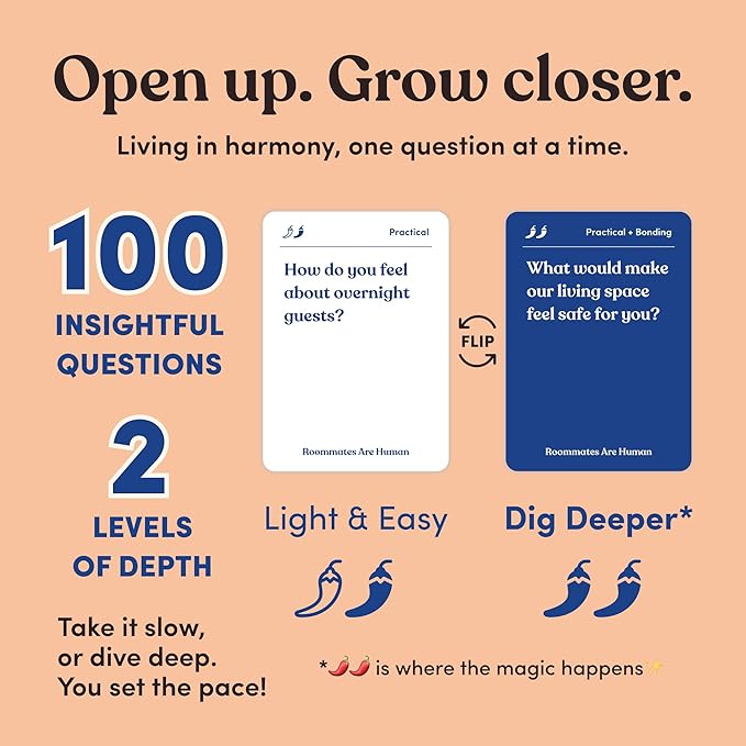 Roommates are Human | 140 Conversation Cards to Help You Get to Know Your Roommates | A Card Game for Discovering How to Live Well Together | Relationship Card Game for 2+ Players
