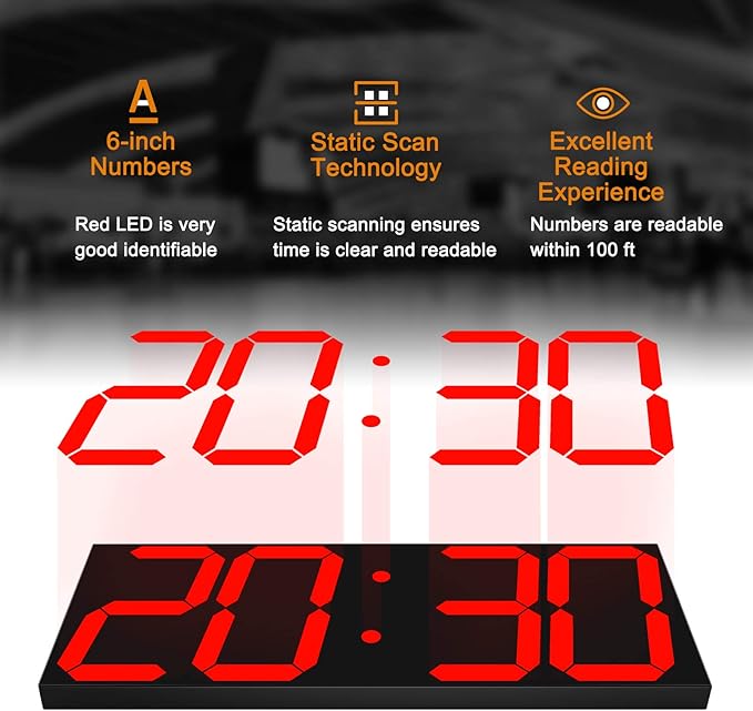 LED Large Digital Wall Clock, Oversize Wall Clock with 6” Numbers, Remote Control Count up/Countdown Timer Clock, Auto Dimmer, Big Calendar and Thermometer(Red)