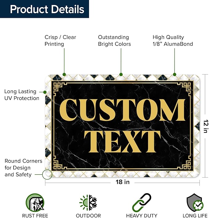 Custom Sign, Custom Street Sign, 11 Font Colors, 13 Font Styles, 4 Hole Options, 22 Sizes, 12x18 Inches, Rust Free DiBound, Fade Resistant, Made in USA by My Sign Center (Marble Tile)