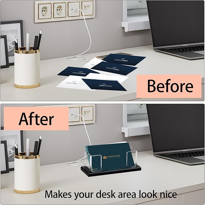 Weiai Acrylic Business Card Holder Stand for Desk, 2 Pieces Modern Black Base Business Card Organizer Display