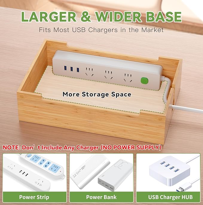 Pezin & Hulin Bamboo Charging Station, Electronic Devices Organizer for Multiple Devices Charger Such As Cell Phone, Tablet, Watch and More, Natural, (No USB Charger and Cables)