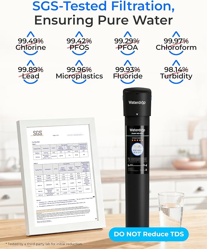 Waterdrop 17UB Under Sink Water Filter System with Dedicated Faucet | Under Sink Water Filtration System, NSF/ANSI 42 Certified, Reduces PFAS, PFOA/PFOS, Lead, Under Sink Water Filter, 3 Years