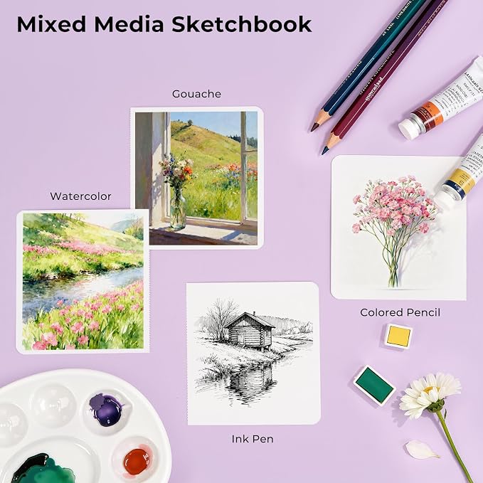 Paul Rubens Square Watercolor Journal 2 Pack 40 Sheets, 100% Cotton Acid-Free Hot Press Watercolor Sketchbook 5.91 * 5.91 Inches, 140lb/300gsm for Watercolors, Gouache, Acrylics