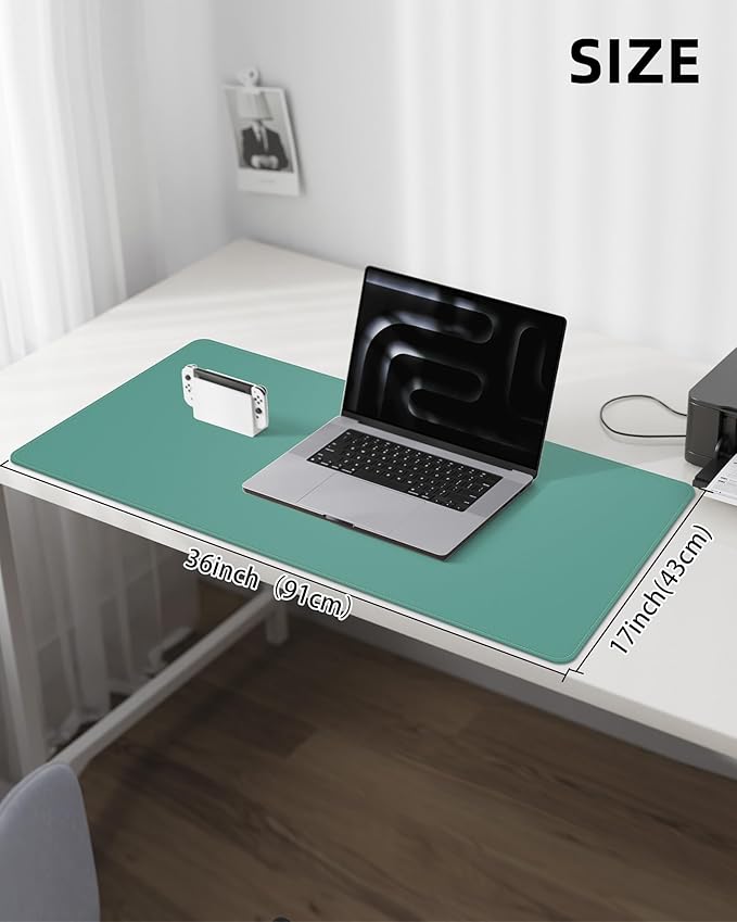Leather Desk Pad Protector,Desk Mat,Large Mouse Pad, Non-Slip Desk Pad, Waterproof PU Leather Desk Blotter Mat, Desk Cover for Office and Home (Light Green, 36" x 17")