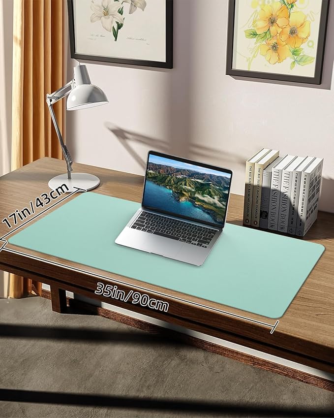 Non-Slip Desk mat,PULeather Desk Pad Protector, Office Desk Mat, Large Mouse Pad,Desk Blotter, Laptop Desk Pad, Waterproof Desk Writing Pad for Office and Home (Turquiose, 35.4" x 17")