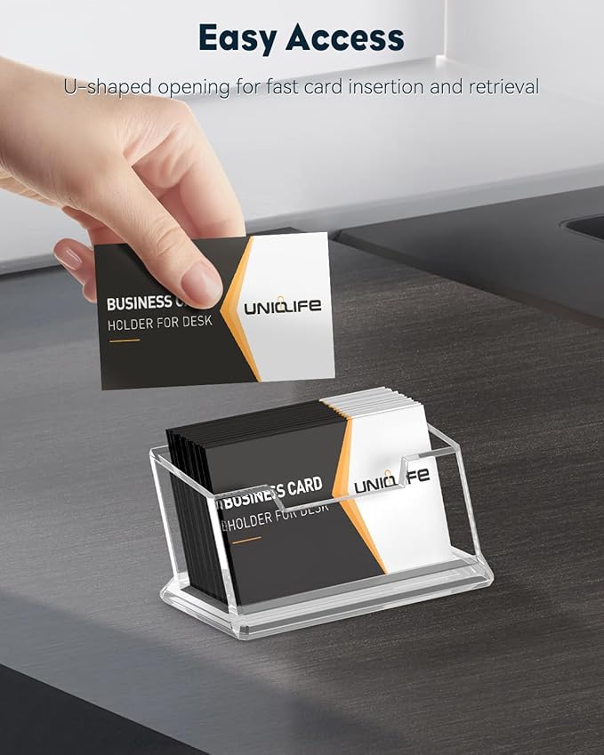 Uniclife Acrylic Business Card Holder for Desk 1 Slot Clear Business Card Display Stand for Men & Women Desktop Business Card Organizer Card Stand for Office Home Exhibition, 60 Card Capacity