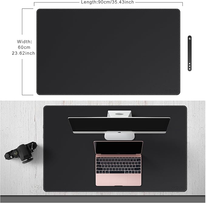 Mydours 36” x 24” Large Desk Mat - XL Desk Pad with PU Leather Surfaces - Extended Desk Mat for Home Office & Computer Workstation - Gaming Mouse pad for Keyboard & Laptop (Black)