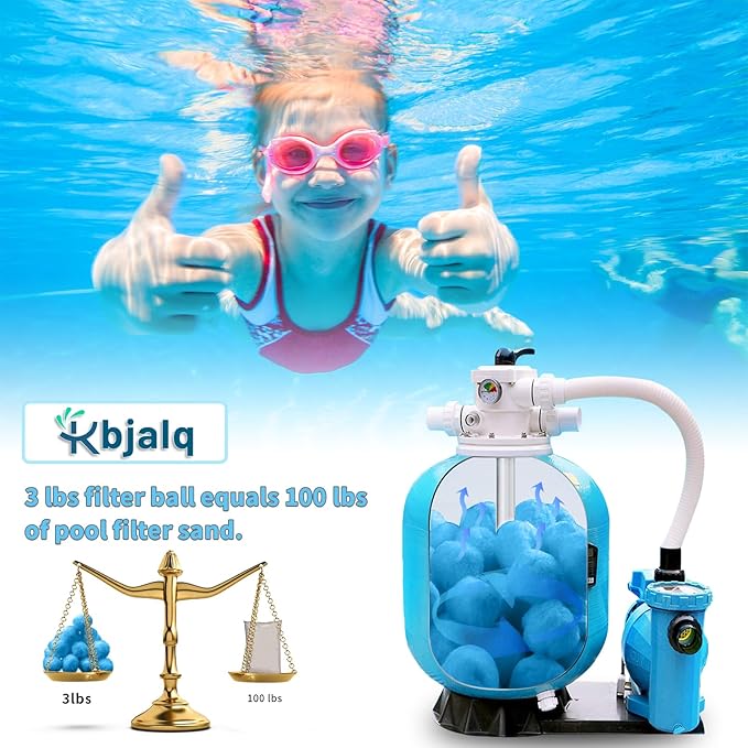 Pool Filter Balls,Filter Balls for Sand Filter,Blue Reusable Eco-Friendly Sand Filter Balls Equals Pool Filter Sand (3.1 Lbs,Blue)