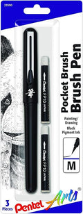 Pentel Arts Pocket Brush Pen with Refills, 1 Pen & 2 Refills