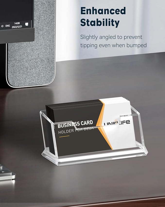 Uniclife Acrylic Business Card Holder for Desk 1 Slot Clear Business Card Display Stand for Men & Women Desktop Business Card Organizer Card Stand for Office Home Exhibition, 60 Card Capacity