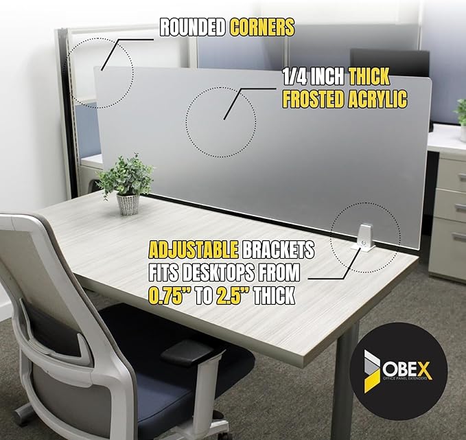 OBEX Frosted Acrylic Desk Mounted Privacy Panel, 24" x 36", Frosted
