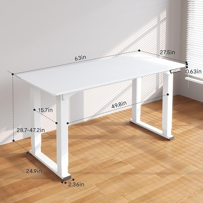 SANODESK 4-Leg Standing Desk, Electric Height Adjustable Desk with Memory Presets for Home Office, Stand up Desk Computer Workstation, 63x28 Inches White