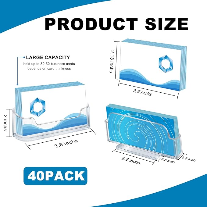 Mototo Acrylic Business Card Holder for Desk, 40 Pack Plastic Business Card Display Clear Business Card Holder Desktop Cards Stand for Home Office Exhibition Desk Table, Fits 30-50 Business Cards