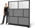 Stand Up Desk Store Expanse Modular Wall | 70'' x 70'' Wall | Expandable Partition Room Divider with Rearrangeable Frosted Acrylic & Sound Absorbent Panels (Black Frame)