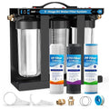 RV Water Filter System,0.01 Micron Camper Water Filter System, 5-Stage RV Water Filtration System Reduces Sediments, Chlorine, Vocs, Heavy Metals, Odors for Travel Trailers, Boats, 1" Inlet/Outlet